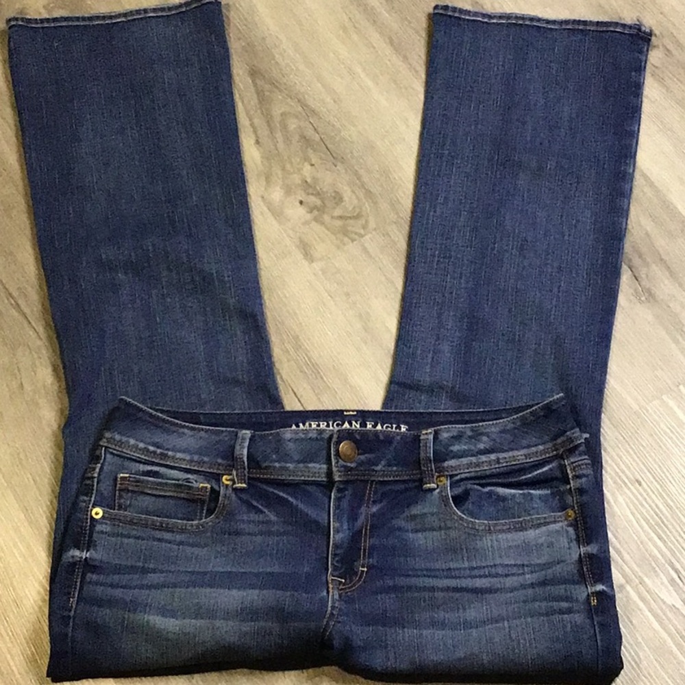 ♡ American Eagle Mid Rise Kick Boot Super Stretch Womans Size 14 Jeans 900 - Picture 3 of 8